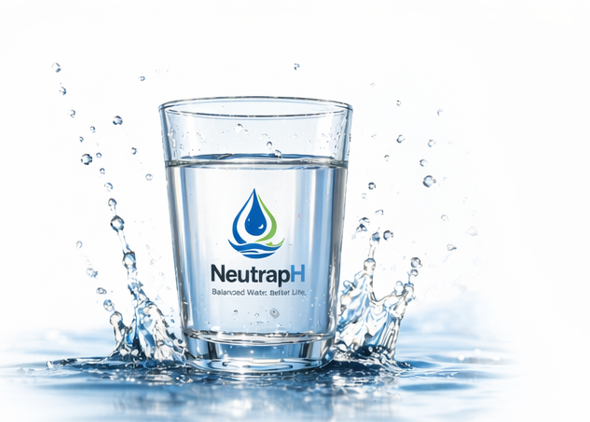 Clean water glass with NeutrapH branding